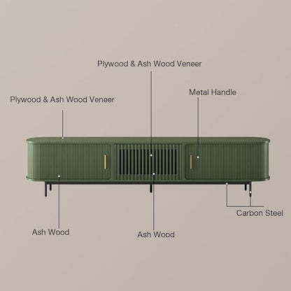 POVISON Fully-Assembled Modern Green TV Stand with Tambour Doors, Fluted TV Media Console for 75 Inch TVs, Sliding Door Entertainment Center with Storage for Living Room (Green, 78.74")