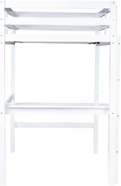 HomSof Twin Loft Bed with Built-in Desk,White