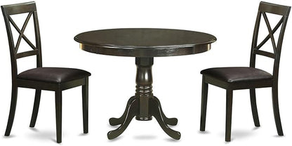 East West Furniture HLBO3-CAP-LC 3 Piece Dining Table Set for Small Spaces Contains a Round Dining Room Table with Pedestal and 2 Faux Leather Upholstered Chairs, 42x42 Inch, Cappuccino