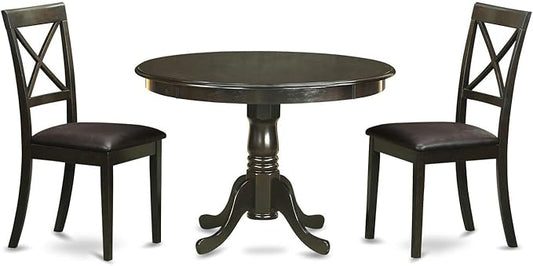 East West Furniture HLBO3-CAP-LC 3 Piece Dining Table Set for Small Spaces Contains a Round Dining Room Table with Pedestal and 2 Faux Leather Upholstered Chairs, 42x42 Inch, Cappuccino