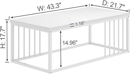 FOLUBAN White Coffee Table, Modern Rustic Wood and Metal Center Table, Industrial Rectangle Cocktail Tea Table for Living Room, White, 43.3 Inch