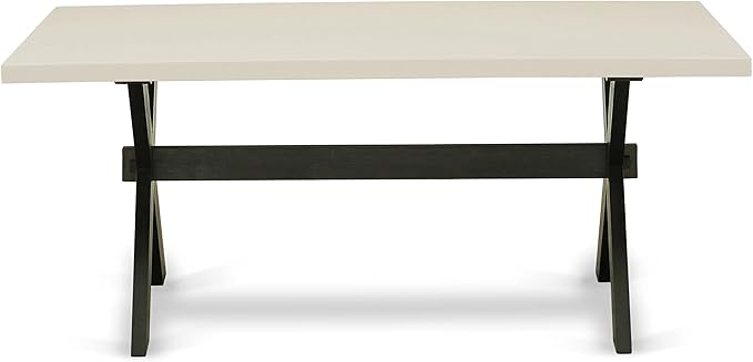 East West Furniture X627EL121-9 9 Piece Dining Room Table Set Includes a Rectangle Dining Table with X-Legs and 8 Blue Linen Fabric Upholstered Parson Chairs, 40x72 Inch, Multi-Color