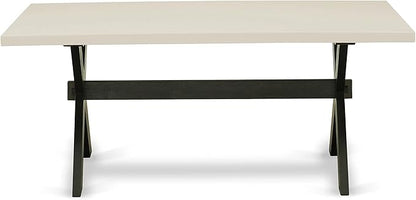 East West Furniture X627EL121-9 9 Piece Dining Room Table Set Includes a Rectangle Dining Table with X-Legs and 8 Blue Linen Fabric Upholstered Parson Chairs, 40x72 Inch, Multi-Color