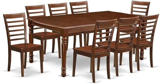 East West Furniture DOML9-MAH-W 9 Piece Dining Set Includes a Rectangle Dining Room Table with Butterfly Leaf and 8 Kitchen Chairs, 42x78 Inch, Mahogany