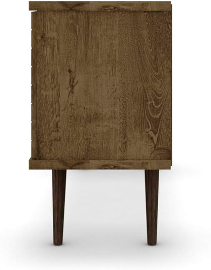 Manhattan Comfort Liberty Collection Mid Century Modern TV Stand With One Cabinet and Three Open Shelves and One Cubby With Splayed Legs, Wood, Rustic Brown, Small (200AMC9)
