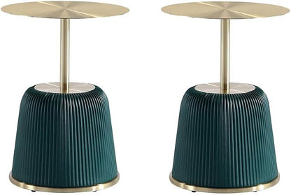 Manhattan Comfort Anderson Modern 15.75" Round End Tables 1.0 - Elegant Leatherette Upholstered Base with Pleated Design & Gold Steel Tabletop, Fully Assembled Accent Furniture, Set of 2, Green