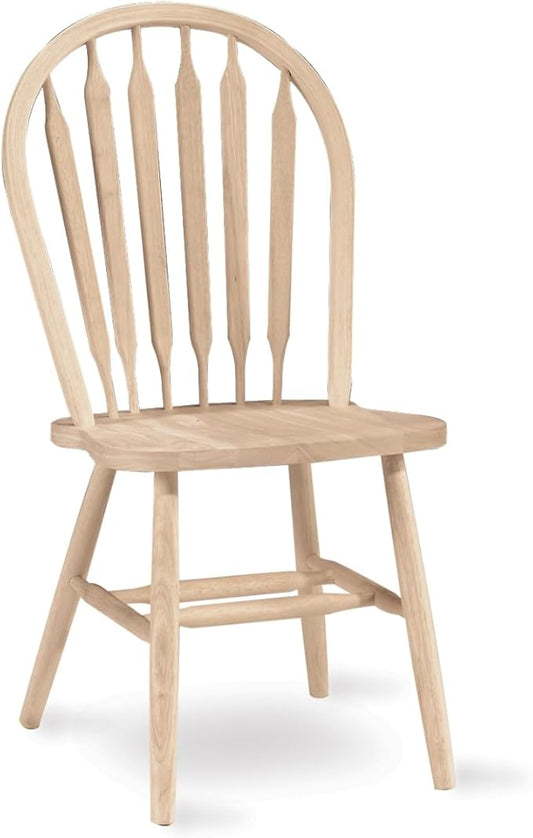 IC International Concepts Windsor ArrowBack Chair-Plain Legs 225lbs wt Capacity, Solid Real Wood, Sturdy Parawood, 19.25"W x 19.75"D x 38.25"H, Unfinished