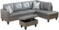 Dark Grey L-Shaped 3-Piece Faux Leather Sofa with Storage Ottoman Set, Sectional Couch Sofa Set for Living Room, Office, Small Space
