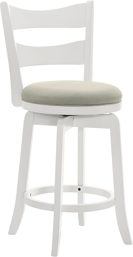 Armen Living Blair 26 in. Matte White Counter Height Rubberwood Swivel Barstool with Fog Fabric Seat - Set of 3