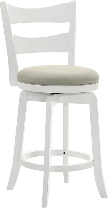 Armen Living Blair 26 in. Matte White Counter Height Rubberwood Swivel Barstool with Fog Fabric Seat - Set of 3