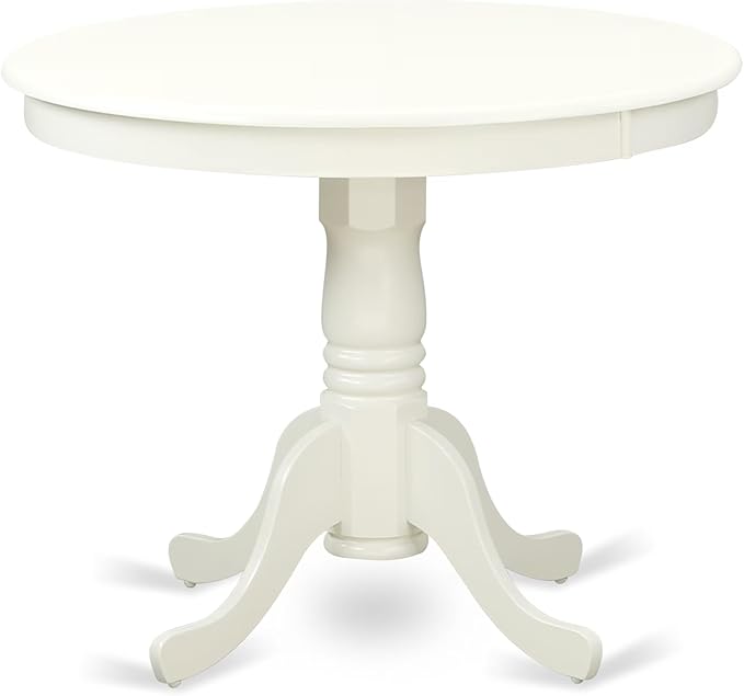 East West Furniture ANGR5-LWH-W 5 Piece Dining Table Set for 4 Includes a Round Kitchen Table with Pedestal and 4 Dining Room Chairs, 36x36 Inch, Linen White