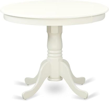 East West Furniture ANGR5-LWH-W 5 Piece Dining Table Set for 4 Includes a Round Kitchen Table with Pedestal and 4 Dining Room Chairs, 36x36 Inch, Linen White