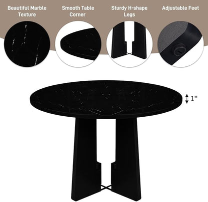 Merax 5-Piece Round Dining Table Set, Modern 4 Upholstered Chairs for Living,Kitchen Room, 43 Inch, Beige+Black