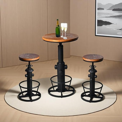 Industrial Bar Stools Kitchen Island Dining Chairs Swivel Wooden Seat Bar Counter Height Adjustable 25-31inch