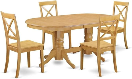 East West Furniture VABO5-OAK-W 5 Piece Kitchen Table & Chairs Set Includes an Oval Dining Table with Butterfly Leaf and 4 Dining Room Chairs, 40x76 Inch, Oak