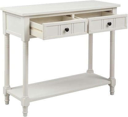 Bellemave Console Table with Drawers, Retro Entryway Table with 2 Drawers and Open Storage Shelf, Narrow Long Sofa Table, Behind Couch Table for Living Room, Foyer and Hallway, Ivory White