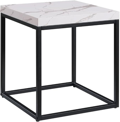 CENSI 18-Inch Marble Accent End Table/Side Table for Living Room, Modern Industrial, Square, Metal and Wood (White Marble)