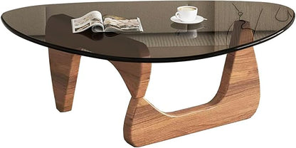 Modern Glass Coffee Table for Living Room, Mid Century Coffee Table, Stylish Coffee Tables, Suitable for Bedroom Living Room Reception Office Tables（Walnut/Grey，Large）