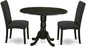 East West Furniture DLDR3-BLK-24 3 Piece Kitchen Table Set Contains a Round Dining Table with Dropleaf and 2 Black Color Linen Fabric Upholstered Chairs, 42x42 Inch, Black