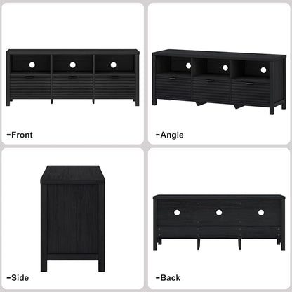 BON AUGURE Black TV Stand, Modern Entertainment Center with Storage Drawers for 65 55 50 in TVs, Wood Fluted Television Media Console Cabinet for Living Room, Bedroom (Black Oak)