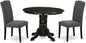 East West Furniture SHEN3-BLK-20 3 Piece Dining Room Set Contains a Round Kitchen Dining Table with Pedestal and 2 Dark Gotham Linen Fabric Upholstered Chairs, 42x42 Inch, Black