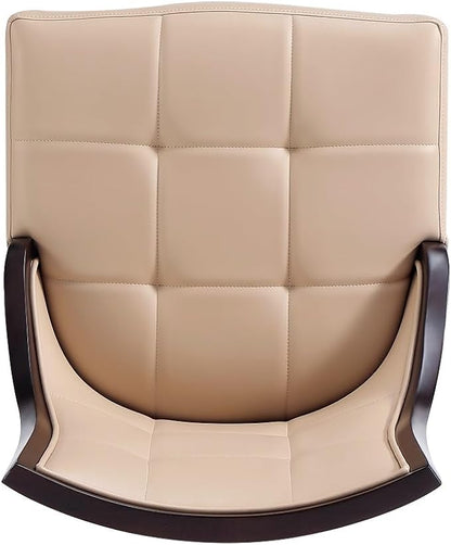 Manhattan Comfort Fifth Avenue Faux Leather Dining Chairs, Parsons Accent Furniture with Padded Wingback Seat, Fine Rectangular Stitching and Solid Beech Wood Frame, Set of 4, Tan