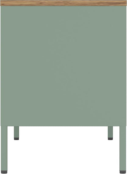 Manhattan Comfort Landen 47" Modern Metal TV Stand with Storage Cabinets & Open Shelves, Holds Up to 40" Screen, TV Console with Natural Wood Top, Cable Management, Adjustable Legs, Green