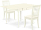 East West Furniture MZDA3-LWH-C 3 Piece Dining Room Table Set Contains a Rectangle Kitchen Table with Dropleaf and 2 Linen Fabric Upholstered Dining Chairs, 36x54 Inch, Linen White