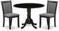 East West Furniture DLMZ3-AB6-50 3 Piece Dining Table Set Contains a Round Dining Room Table with Dropleaf and 2 Dark Gotham Grey Linen Fabric Upholstered Chairs, 42x42 Inch, Wirebrushed Black