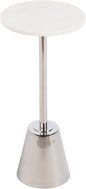 Kate and Laurel Tira Elegant Round Drink Table, 10 x 22, White Marble and Silver, Modern Glam Circle Martini Table for Use as a Small Bedroom Nightstand or Living Room Plant Stand Option