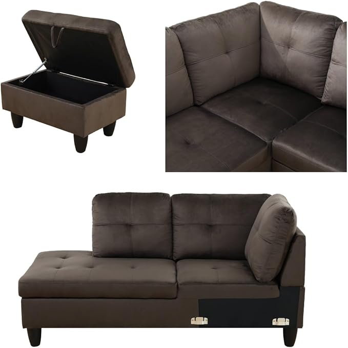 Convertible Sectional Couch, Large L Shaped Couch with Storage, Modern Modular 5-Seat Sectional Sofa with Ottomans for Living Room and Office, Dark Brown