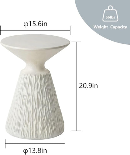 COSIEST Outdoor Side Table, Mushroom Shaped MgO Accent Table, Lightweight Patio End Table with Rotund Base, Round Top Plant Stand for Garden and Deck, White