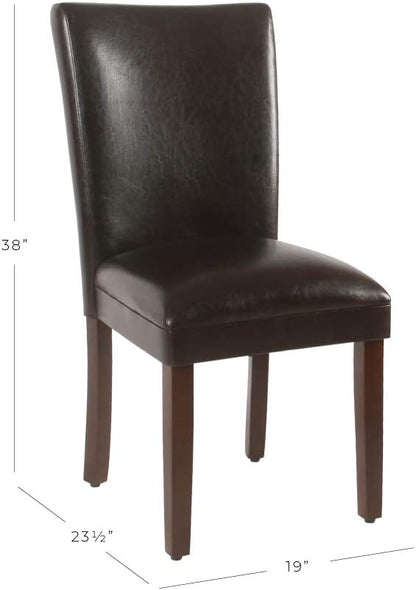 HomePop Parsons Upholstered Accent Dining Chair, Set of 2, Dark Brown Faux Leather