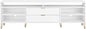 Manhattan Comfort Dumbo Mid Century Modern TV Stand for Televisions up to 80 Inches, Home Entertainment Center with Storage, 6 Shelves, 2 Drawers, No Tool Assembly, 85" Wide, White