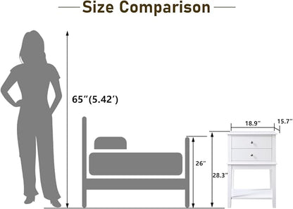 conifferism White Nightstand 2 Drawers and Storage Shelf, 28" High Bedroom Night Stand, Contemporary Modern Bed Side Table, Living Room Country Cottage 19" Wide End Table Metal Sliders