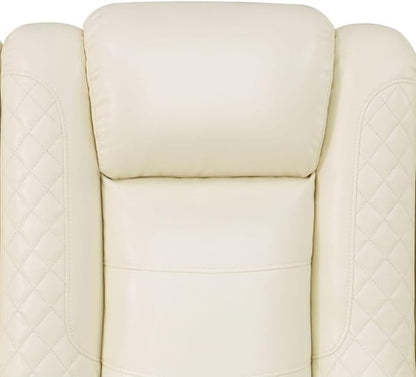 Electric Power Recliner Loveseat Set Living Room Furniture, Comfy Home Theater Breathing Leather Seating with USB 2.0 Charging Ports, LED Light Strips, Mid Console and Cupholders (White-2)