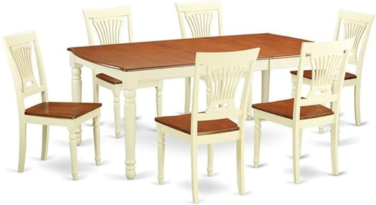 East West Furniture DOPL7-WHI-W 7 Piece Dining Table Set Consist of a Rectangle Dining Room Table with Butterfly Leaf and 6 Wood Seat Chairs, 42x78 Inch, Buttermilk & Cherry