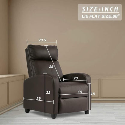 BestMassage | Recliner Chair | with 2 Point Massage Function | Pu Brown | with Lumbar Support, Adjustable Push Back, Footrest & Padded Seat | Easy Assembly | for Living Room, Home Theatre
