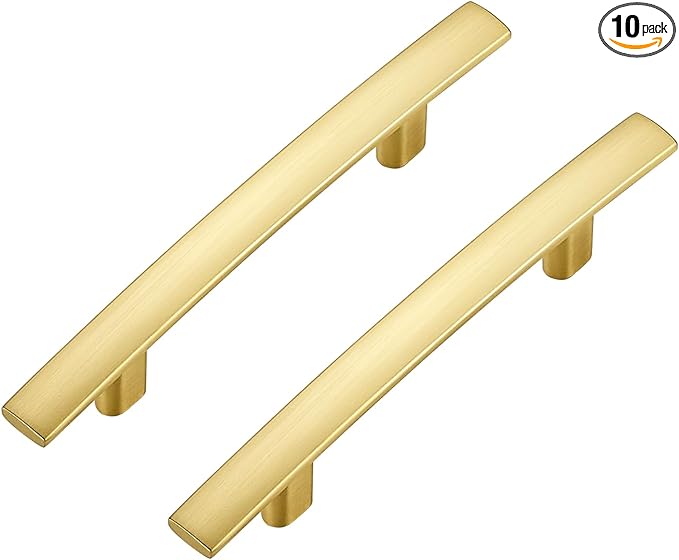 10 Pack Cabinet Handles 3" Hole Center - Curved Cabinet Pulls Brushed Brass Drawer Pulls for Kitchen Cupboard Solid Handles for Dresser Drawer Arch Closet Hardware
