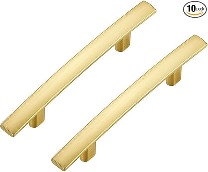 10 Pack Cabinet Handles 3" Hole Center - Curved Cabinet Pulls Brushed Brass Drawer Pulls for Kitchen Cupboard Solid Handles for Dresser Drawer Arch Closet Hardware