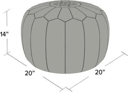 Stuffed Round Design Moroccan Leather Pouf Ottoman, Handmade, Pre-Filled, 100% Genuine Leather, 13” Height x 20” Diameter, Footstool & Living Room Décor (Dark Tan)