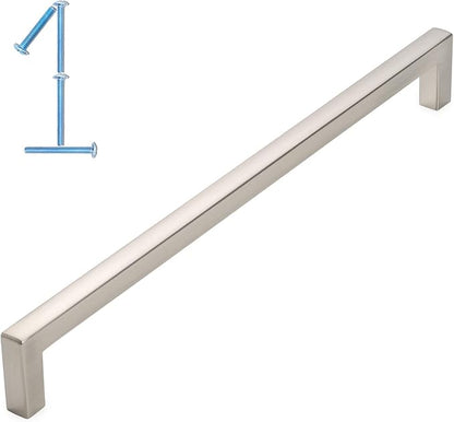 KOOFIZO Solid Square Bar Cabinet Handle - Brushed Nickel Furniture Pull, 7.6 Inch/192mm Screwhole Distance, 1-Piece for Kitchen Cupboard Door, Bedroom Dresser Drawer, Bathroom Wardrobe Hardware