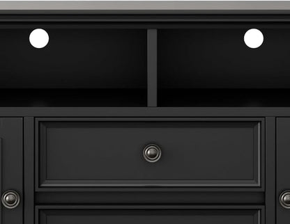 SIMPLIHOME Amherst 72-inch Wide Solid Wood TV Stand in Black, Transitional-Style Media Console for Living Room with Cable Management and Adjustable Shelves, Fits 80" TVs