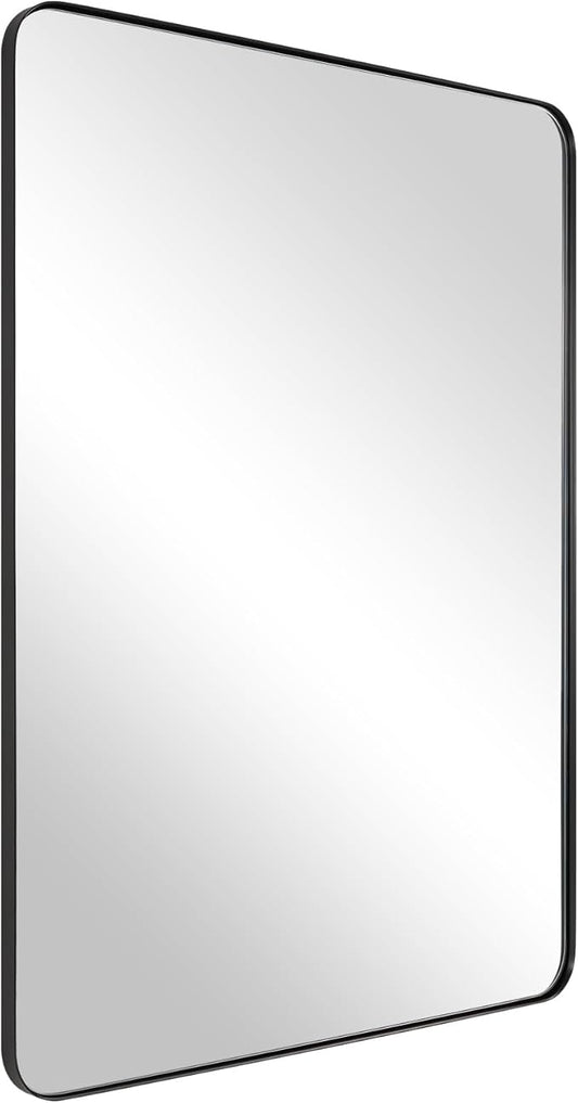 ANDY STAR Wall Mirror for Bathroom, Mirror for Wall with Black Metal Frame 22" X 30", Decorative Wall Mirrors for Living Room,Bedroom, Glass Panel Rounded Corner Hangs Horizontal Or Vertical