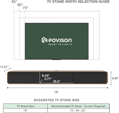 Fully-Assembled Minimalist Floating TV Stand, Modern Wall-Mounted Entertainment Center with 3 Flip-Down Cabinet Doors, Solid Wood, Walnut Veneer, 78"