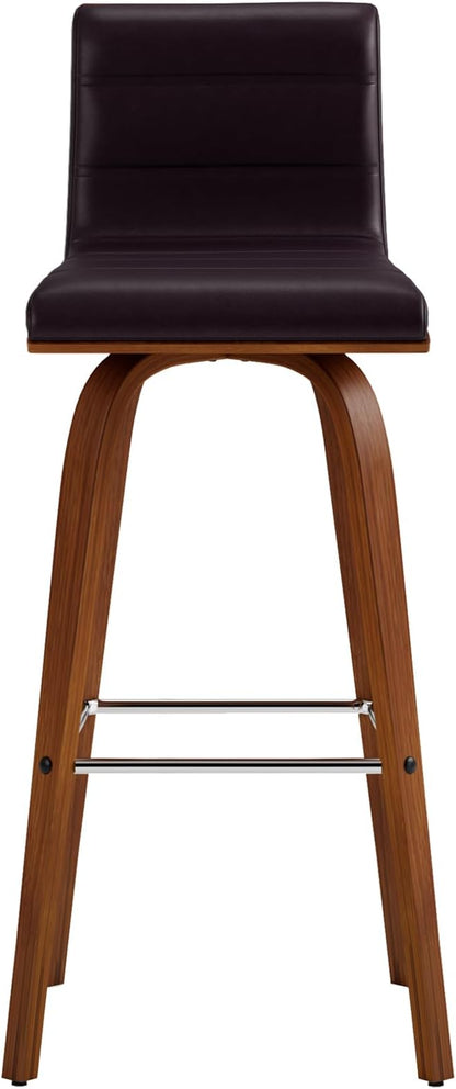 Armen Living Vienna 30" Bar Height Swivel Brown Faux Leather and Walnut Wood Bar Stool