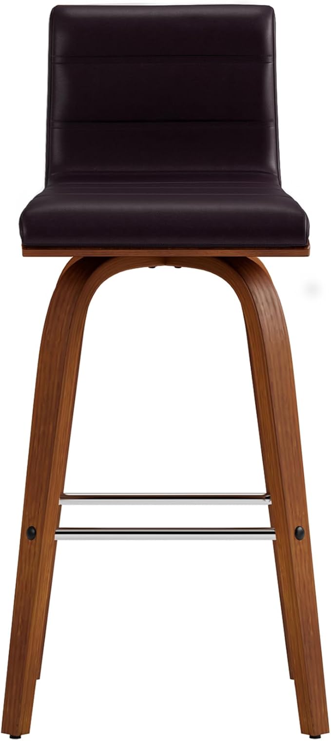 Armen Living Vienna 26" Counter Height Swivel Brown Faux Leather and Walnut Wood Bar Stool