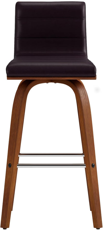Armen Living Vienna 26" Counter Height Swivel Brown Faux Leather and Walnut Wood Bar Stool