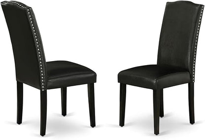 East West Furniture DLEN3-BLK-69 3 Piece Dining Room Furniture Set Contains a Round Dining Table with Dropleaf and 2 Black Faux Leather Upholstered Chairs, 42x42 Inch, Black