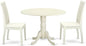 East West Furniture DLIP3-LWH-W 3 Piece Kitchen Table Set for Small Spaces Contains a Round Dining Table with Dropleaf and 2 Dining Room Chairs, 42x42 Inch, Linen White